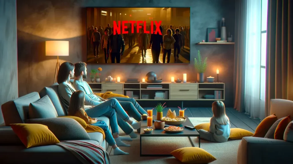 Famiglia che guarda Netflix in tv